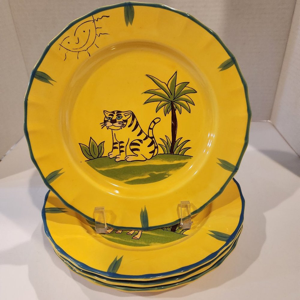 Pottery Barn Safari whimsical set of 4 8inch plates